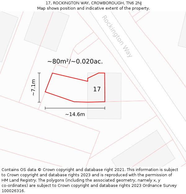 17, ROCKINGTON WAY, CROWBOROUGH, TN6 2NJ: Plot and title map