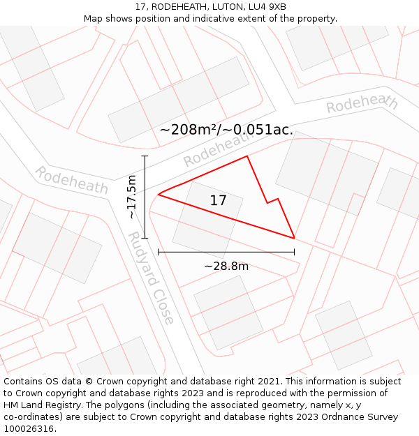 17, RODEHEATH, LUTON, LU4 9XB: Plot and title map