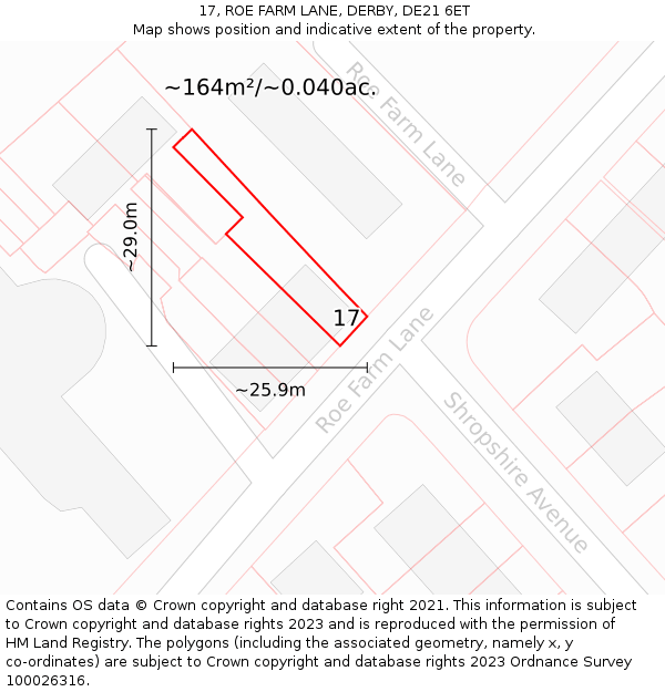 17, ROE FARM LANE, DERBY, DE21 6ET: Plot and title map