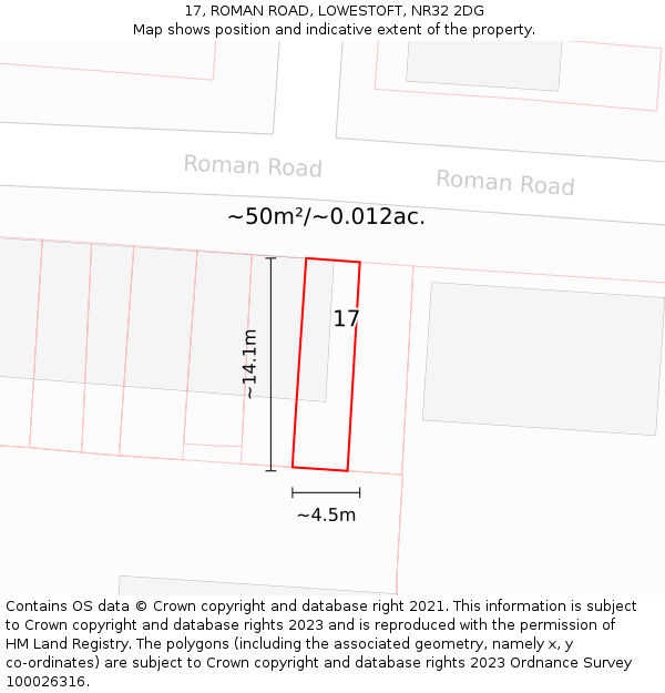 17, ROMAN ROAD, LOWESTOFT, NR32 2DG: Plot and title map