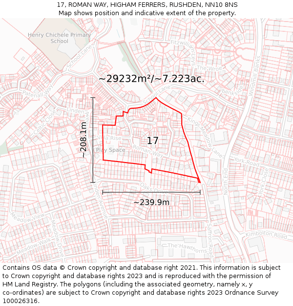 17, ROMAN WAY, HIGHAM FERRERS, RUSHDEN, NN10 8NS: Plot and title map