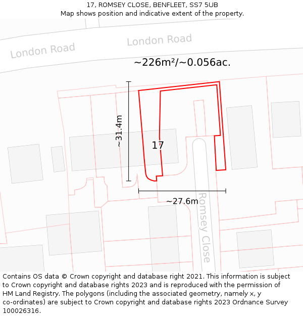 17, ROMSEY CLOSE, BENFLEET, SS7 5UB: Plot and title map
