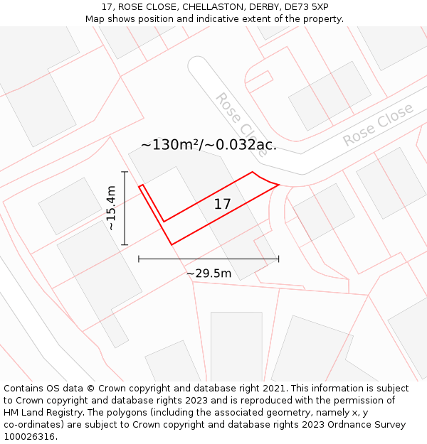 17, ROSE CLOSE, CHELLASTON, DERBY, DE73 5XP: Plot and title map