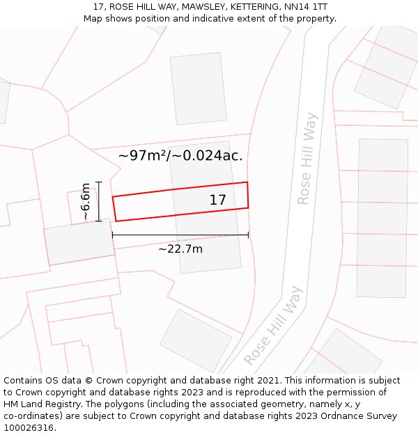 17, ROSE HILL WAY, MAWSLEY, KETTERING, NN14 1TT: Plot and title map