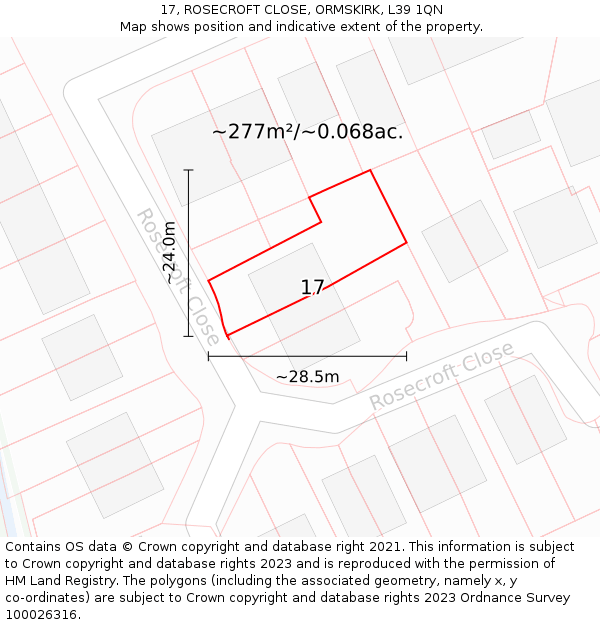 17, ROSECROFT CLOSE, ORMSKIRK, L39 1QN: Plot and title map