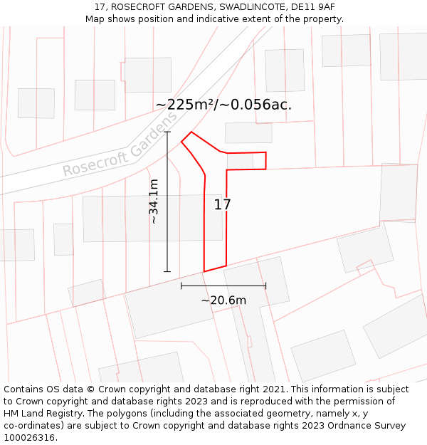 17, ROSECROFT GARDENS, SWADLINCOTE, DE11 9AF: Plot and title map