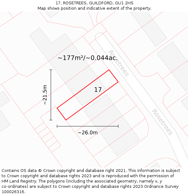 17, ROSETREES, GUILDFORD, GU1 2HS: Plot and title map
