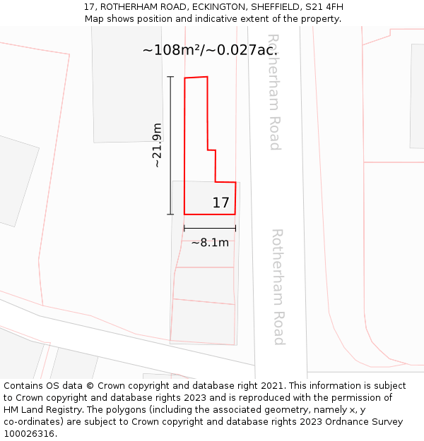 17, ROTHERHAM ROAD, ECKINGTON, SHEFFIELD, S21 4FH: Plot and title map