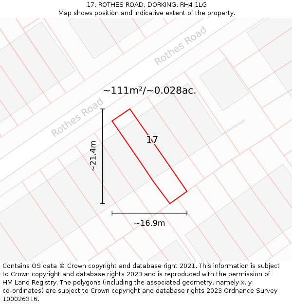 17, ROTHES ROAD, DORKING, RH4 1LG: Plot and title map