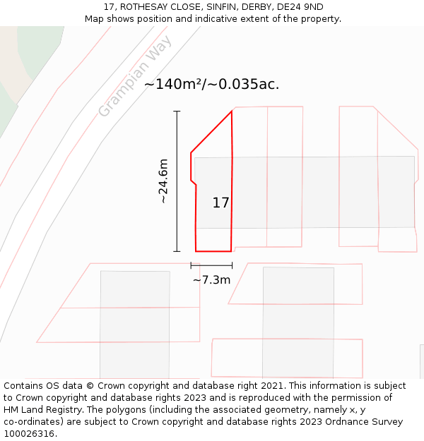 17, ROTHESAY CLOSE, SINFIN, DERBY, DE24 9ND: Plot and title map