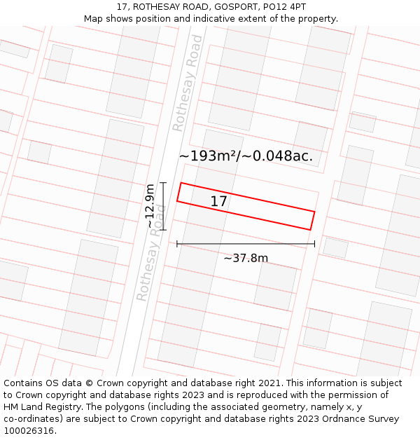 17, ROTHESAY ROAD, GOSPORT, PO12 4PT: Plot and title map