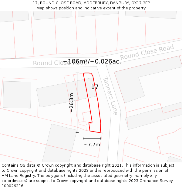 17, ROUND CLOSE ROAD, ADDERBURY, BANBURY, OX17 3EP: Plot and title map
