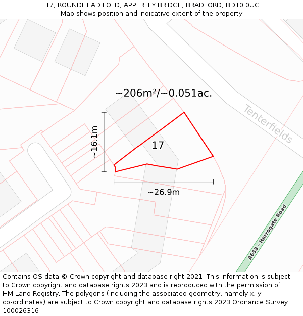 17, ROUNDHEAD FOLD, APPERLEY BRIDGE, BRADFORD, BD10 0UG: Plot and title map