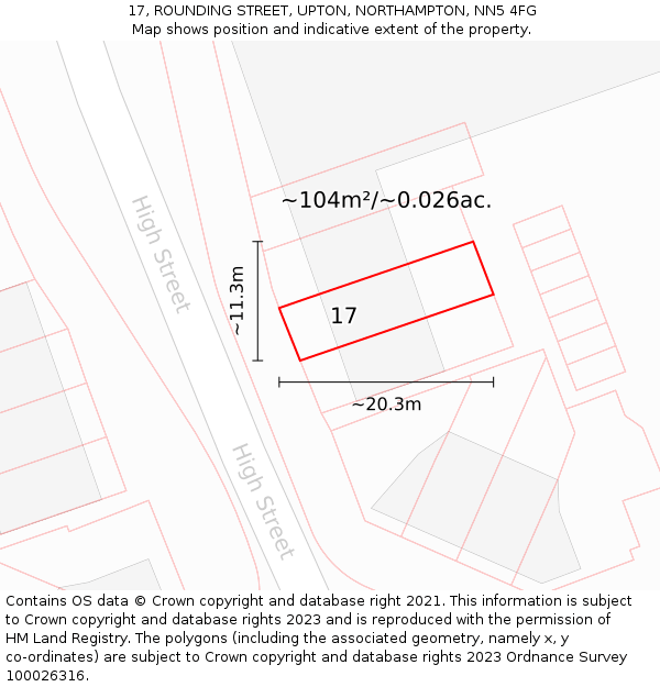 17, ROUNDING STREET, UPTON, NORTHAMPTON, NN5 4FG: Plot and title map