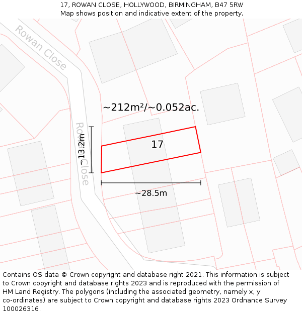 17, ROWAN CLOSE, HOLLYWOOD, BIRMINGHAM, B47 5RW: Plot and title map