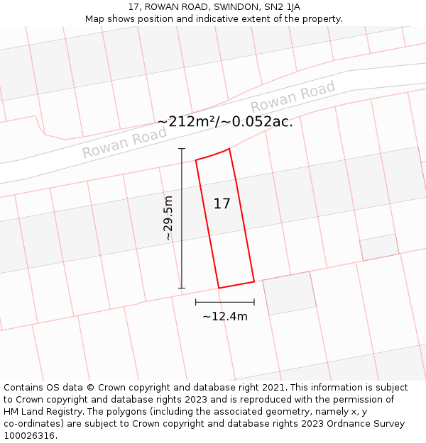 17, ROWAN ROAD, SWINDON, SN2 1JA: Plot and title map