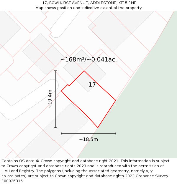17, ROWHURST AVENUE, ADDLESTONE, KT15 1NF: Plot and title map