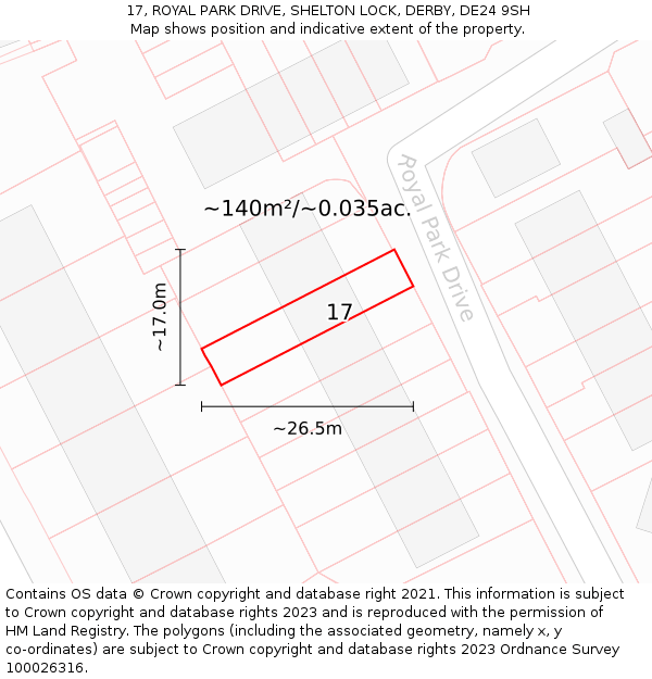 17, ROYAL PARK DRIVE, SHELTON LOCK, DERBY, DE24 9SH: Plot and title map