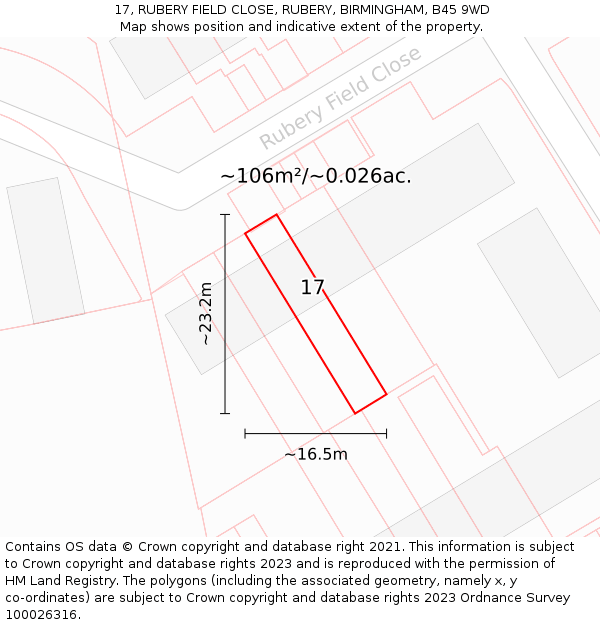 17, RUBERY FIELD CLOSE, RUBERY, BIRMINGHAM, B45 9WD: Plot and title map