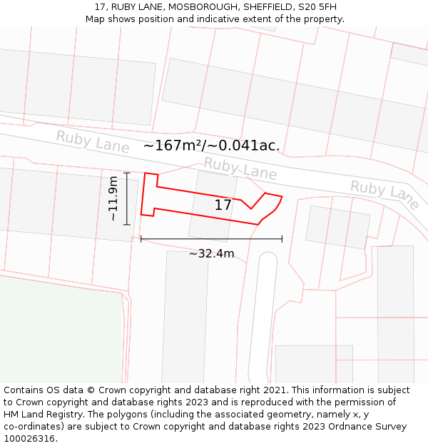 17, RUBY LANE, MOSBOROUGH, SHEFFIELD, S20 5FH: Plot and title map