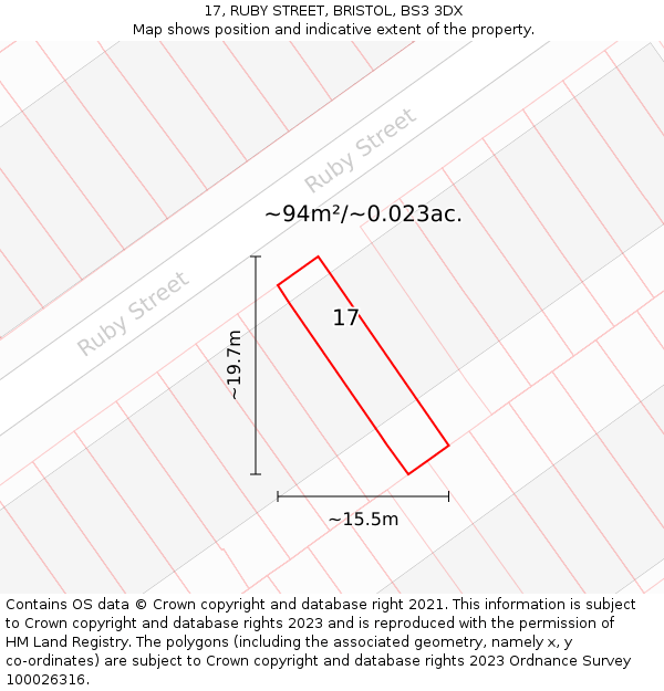 17, RUBY STREET, BRISTOL, BS3 3DX: Plot and title map