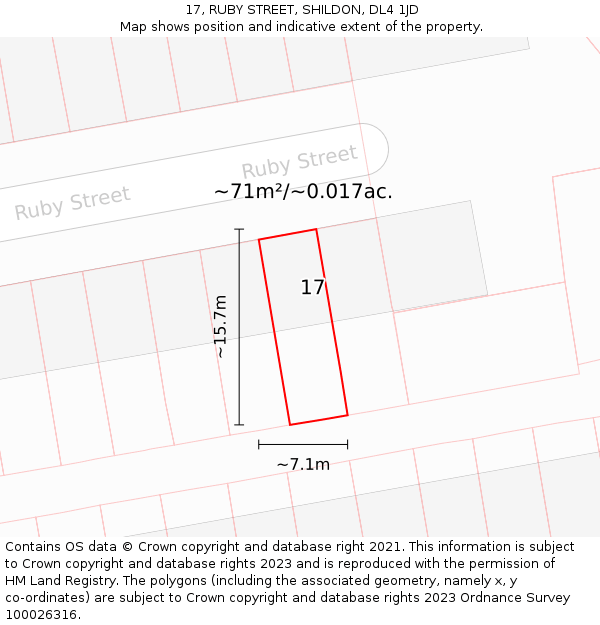 17, RUBY STREET, SHILDON, DL4 1JD: Plot and title map