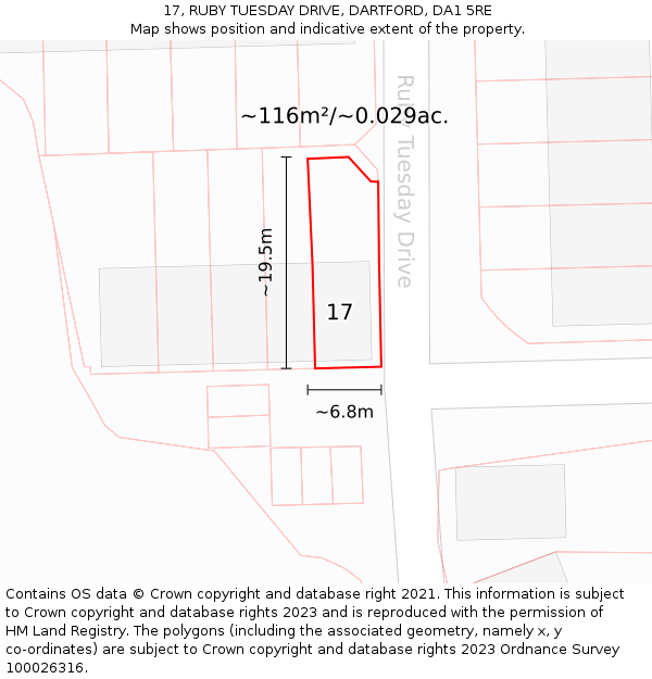 17, RUBY TUESDAY DRIVE, DARTFORD, DA1 5RE: Plot and title map