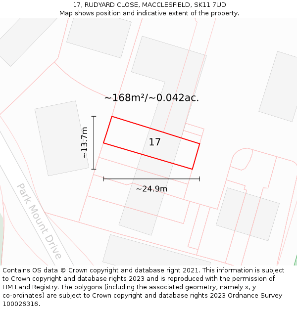 17, RUDYARD CLOSE, MACCLESFIELD, SK11 7UD: Plot and title map