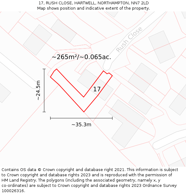17, RUSH CLOSE, HARTWELL, NORTHAMPTON, NN7 2LD: Plot and title map