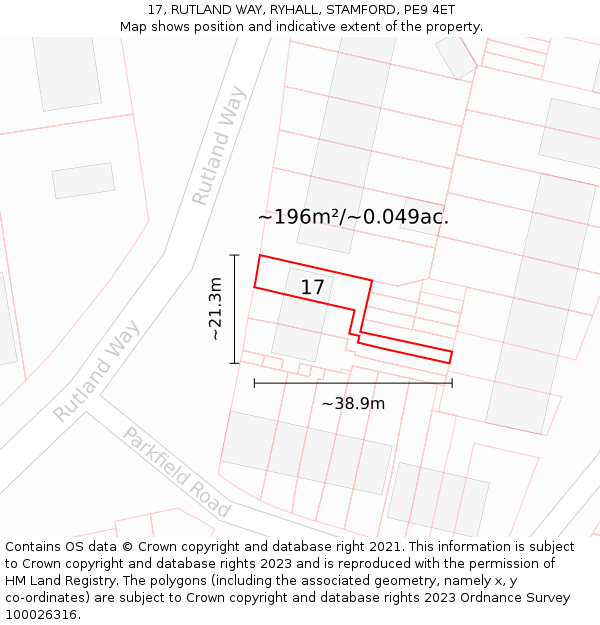 17, RUTLAND WAY, RYHALL, STAMFORD, PE9 4ET: Plot and title map