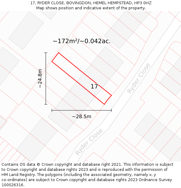 17, RYDER CLOSE, BOVINGDON, HEMEL HEMPSTEAD, HP3 0HZ: Plot and title map
