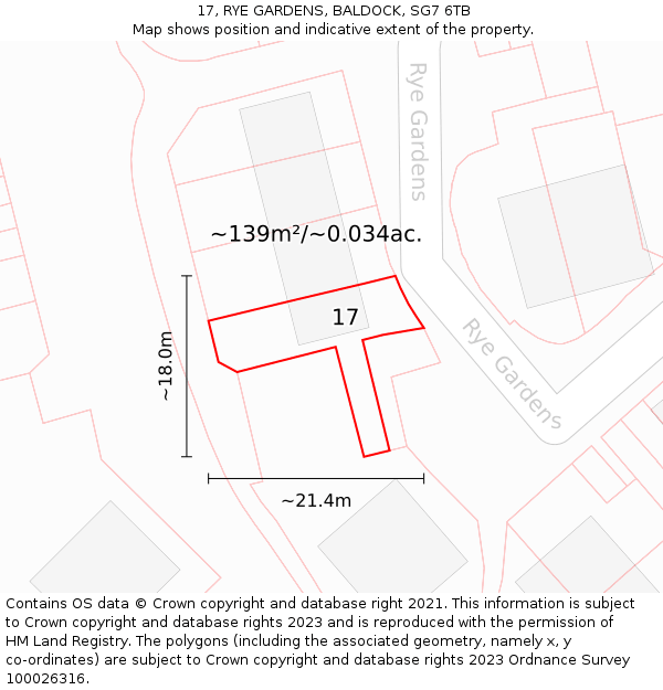17, RYE GARDENS, BALDOCK, SG7 6TB: Plot and title map