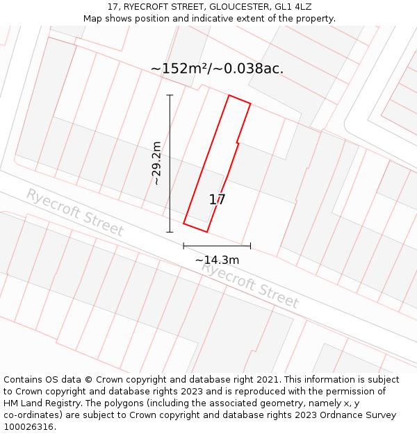 17, RYECROFT STREET, GLOUCESTER, GL1 4LZ: Plot and title map
