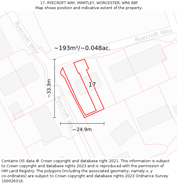 17, RYECROFT WAY, MARTLEY, WORCESTER, WR6 6BF: Plot and title map