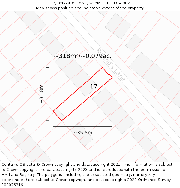 17, RYLANDS LANE, WEYMOUTH, DT4 9PZ: Plot and title map