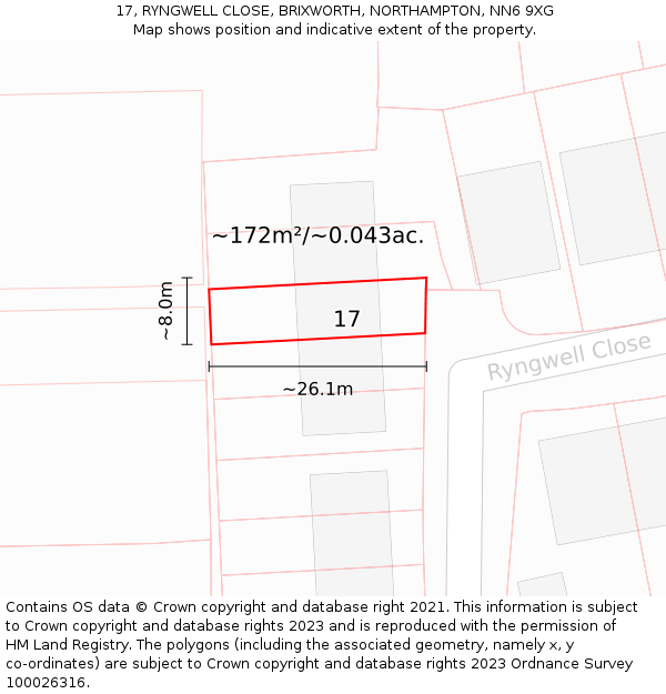 17, RYNGWELL CLOSE, BRIXWORTH, NORTHAMPTON, NN6 9XG: Plot and title map