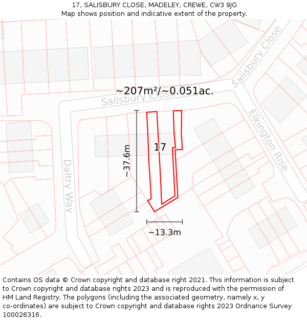 17, SALISBURY CLOSE, MADELEY, CREWE, CW3 9JG: Plot and title map