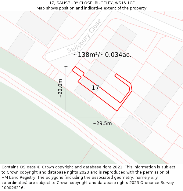 17, SALISBURY CLOSE, RUGELEY, WS15 1GF: Plot and title map