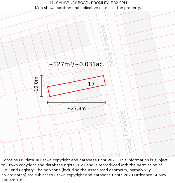 17, SALISBURY ROAD, BROMLEY, BR2 9PN: Plot and title map