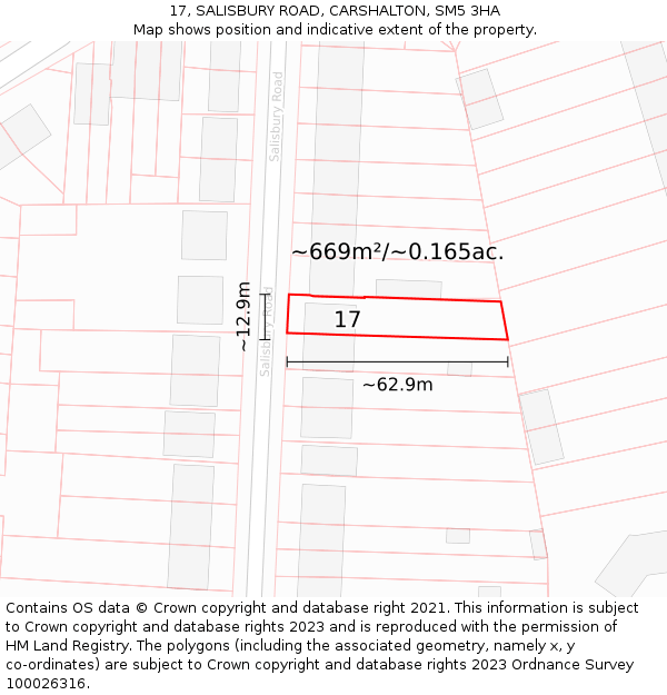 17, SALISBURY ROAD, CARSHALTON, SM5 3HA: Plot and title map