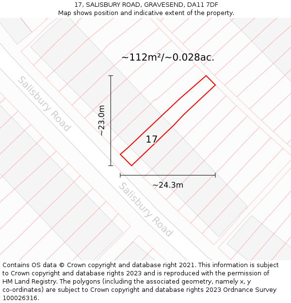 17, SALISBURY ROAD, GRAVESEND, DA11 7DF: Plot and title map