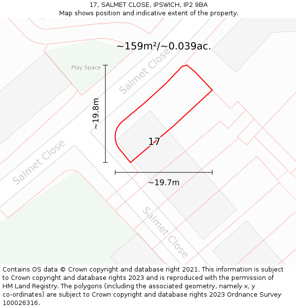 17, SALMET CLOSE, IPSWICH, IP2 9BA: Plot and title map