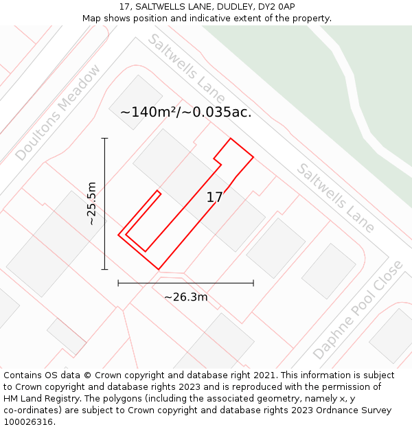 17, SALTWELLS LANE, DUDLEY, DY2 0AP: Plot and title map