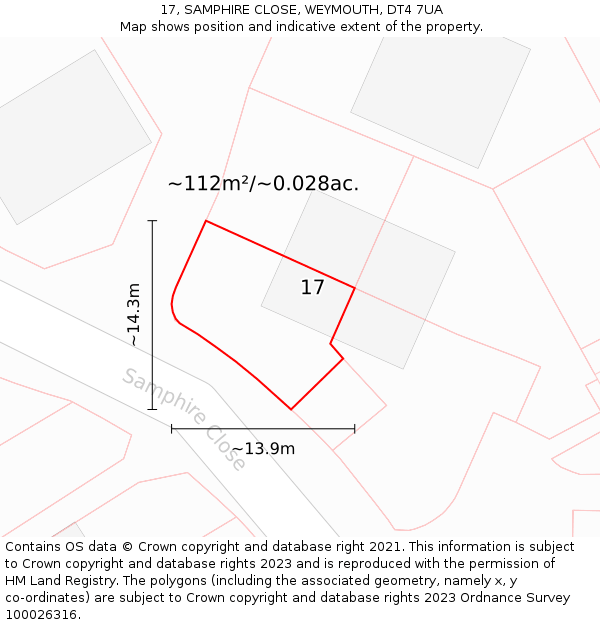 17, SAMPHIRE CLOSE, WEYMOUTH, DT4 7UA: Plot and title map