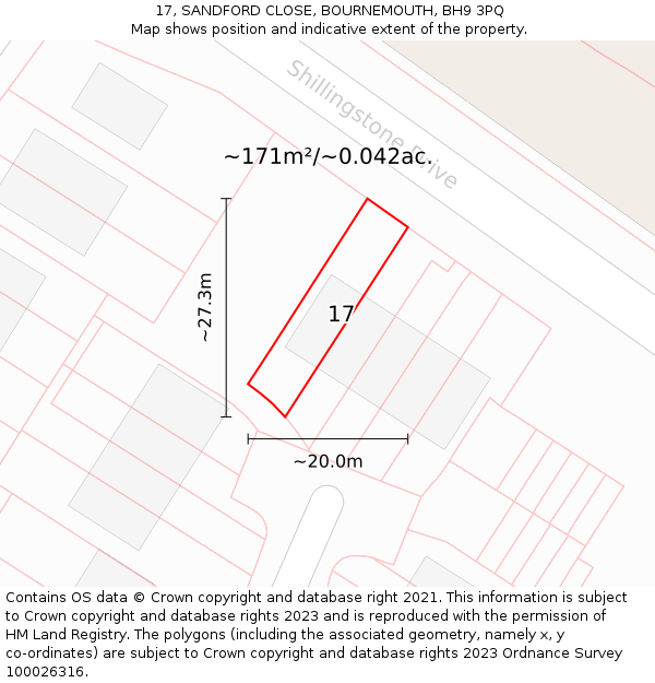 17, SANDFORD CLOSE, BOURNEMOUTH, BH9 3PQ: Plot and title map