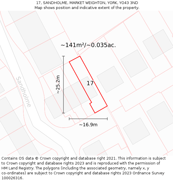 17, SANDHOLME, MARKET WEIGHTON, YORK, YO43 3ND: Plot and title map