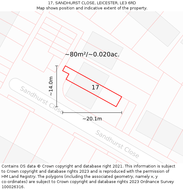 17, SANDHURST CLOSE, LEICESTER, LE3 6RD: Plot and title map