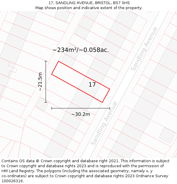 17, SANDLING AVENUE, BRISTOL, BS7 0HS: Plot and title map