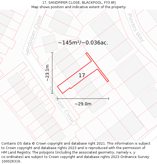 17, SANDPIPER CLOSE, BLACKPOOL, FY3 8FJ: Plot and title map