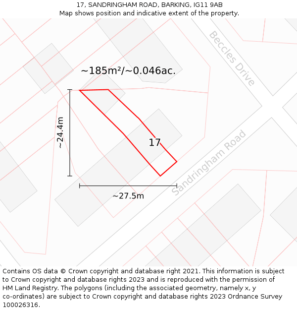 17, SANDRINGHAM ROAD, BARKING, IG11 9AB: Plot and title map